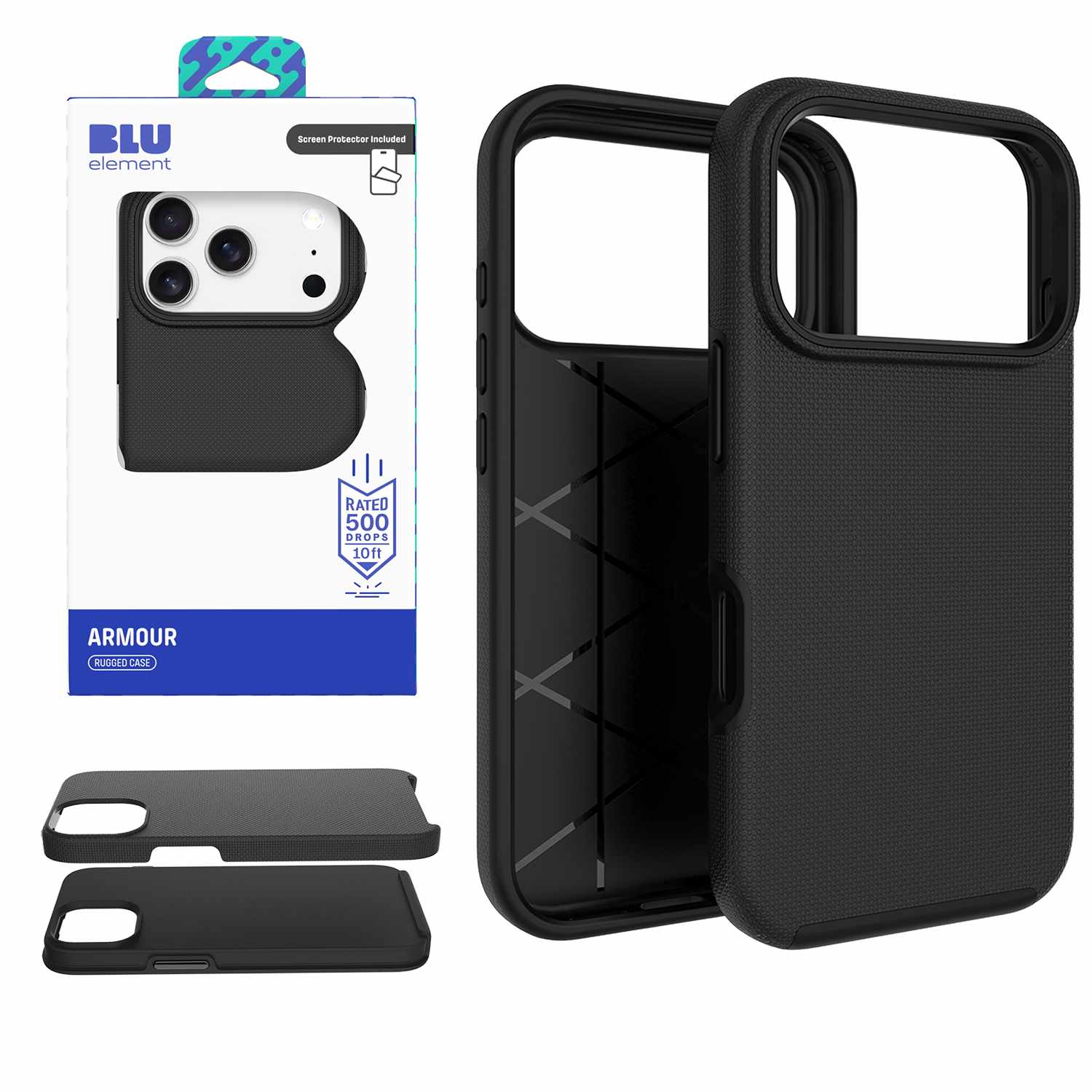 Armour Rugged WITH Screen Protector FOR iPhone 17 Pro - BLACK Black