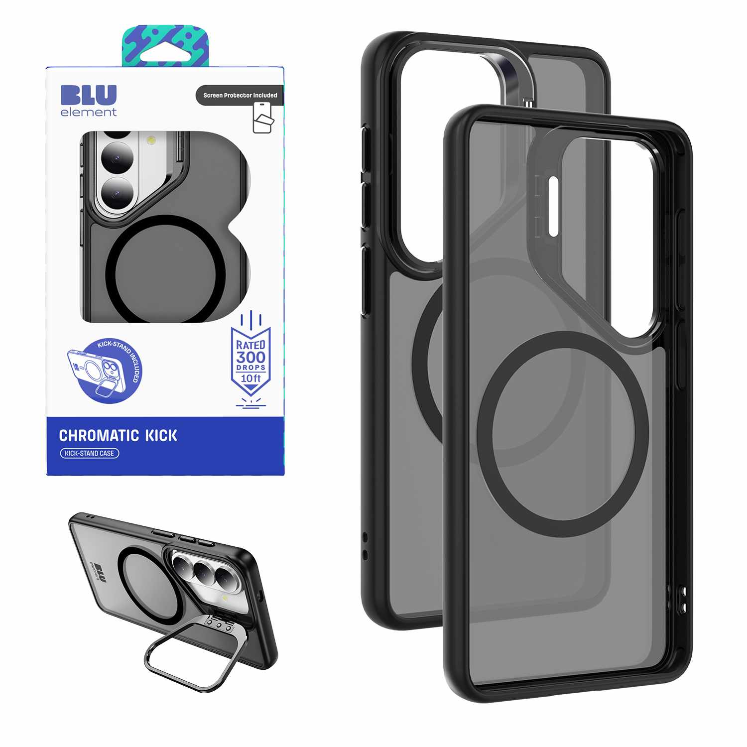 Chromatic Kick w/Magnets Case WITH Screen Protector for S26 Black
