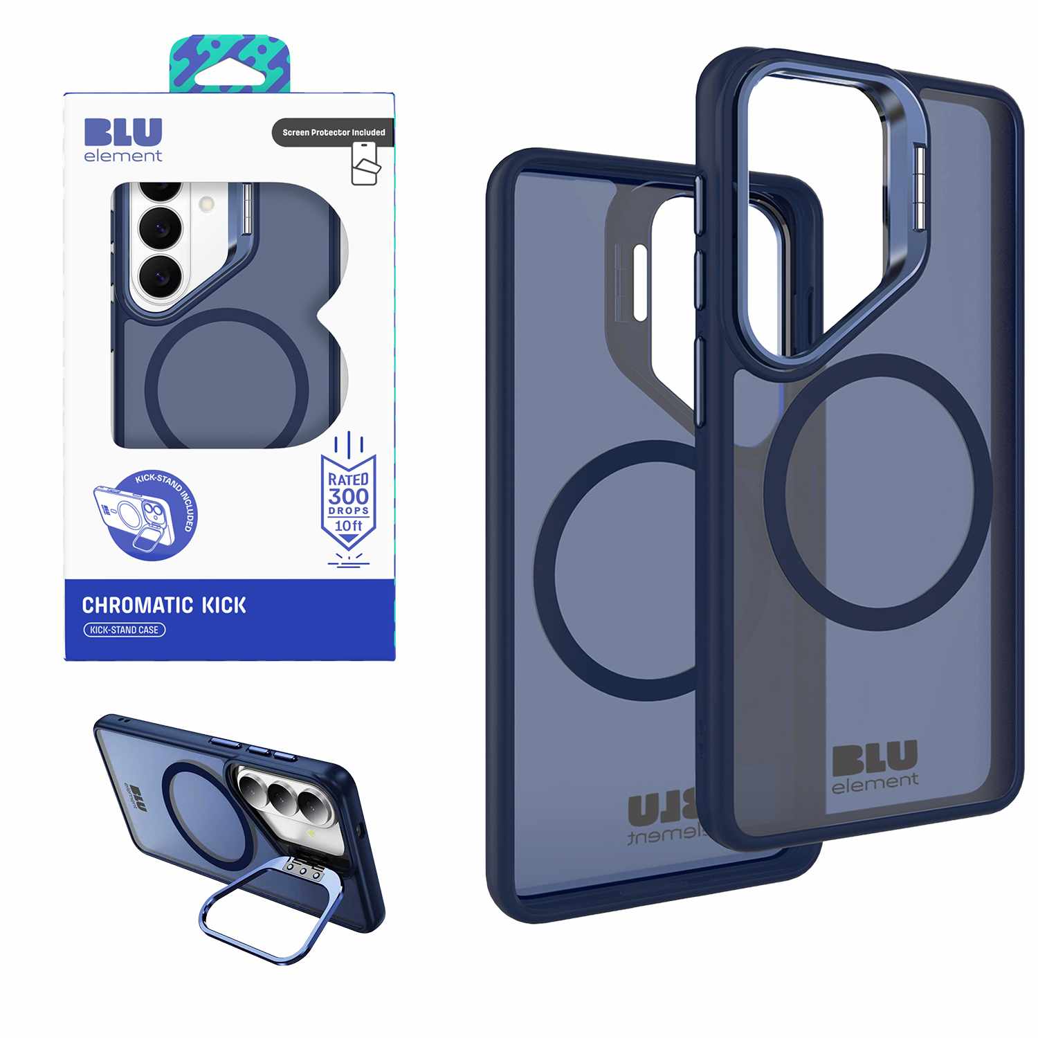 Chromatic Kick w/Magnets Case WITH Screen Protector for S26 Navy